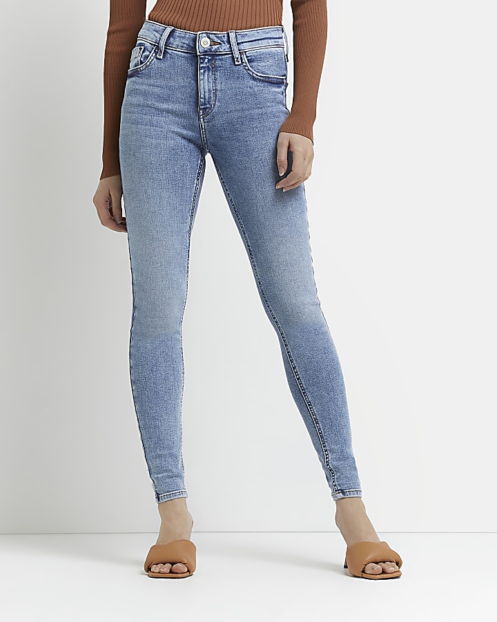 Blue mid rise skinny jeans