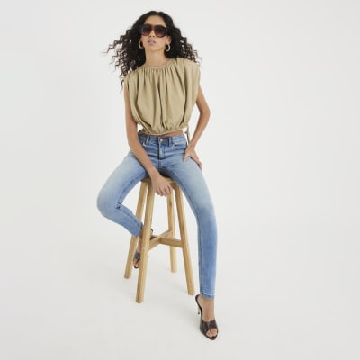 Blue Mid Rise Skinny Jeans