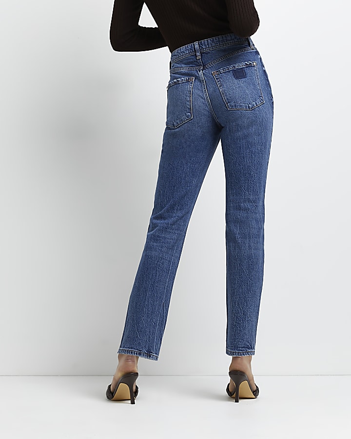 Blue mid rise slim fit jeans