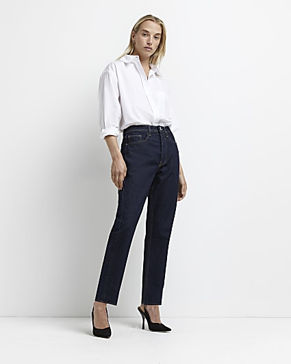 Blue mid rise straight jeans