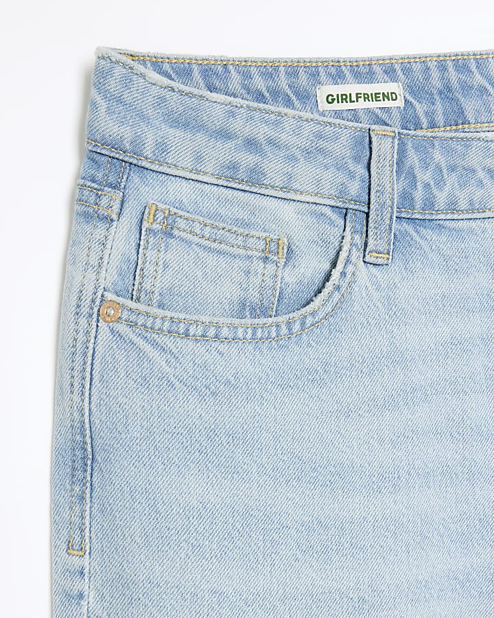 Blue mid rise straight relaxed jeans