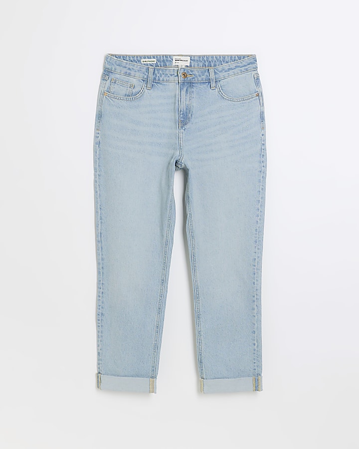 Blue mid rise straight relaxed jeans