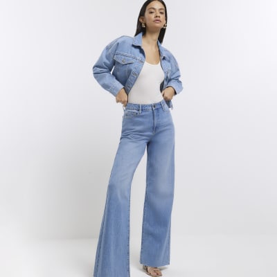 Blue mid rise wide leg jeans | River Island