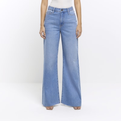 Blue mid rise wide leg jeans | River Island