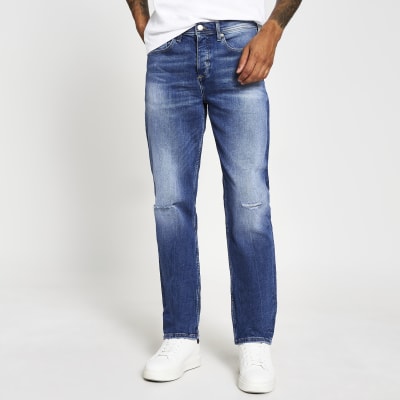 Blue mid wash Dean straight fit jeans River Island