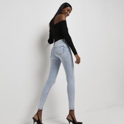 Ladies Ex River Island  Leather Look Super Skinny Jeggings Womens Jeans Leggings 