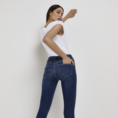 River Island mid rise flared jeans in dark blue
