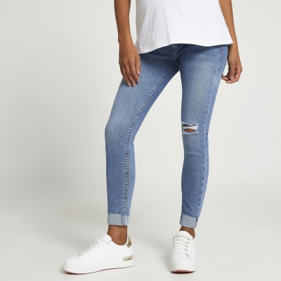 Blue Molly rip overbump maternity jeggings