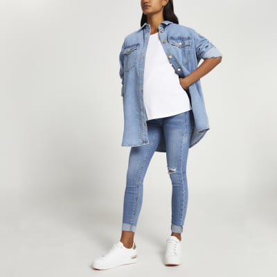 Blue Molly rip overbump maternity jeggings