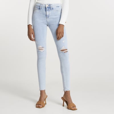 Blue Molly Ripped Mid Rise Jeans River Island