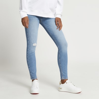 blue ripped skinny jeans womens