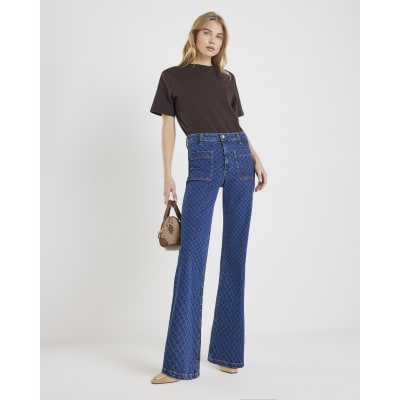 Blue Monogram Relaxed Flare Jeans