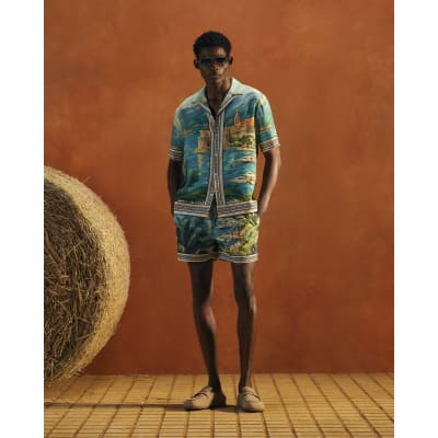 Blue Moonstone Scenic Border Swim Shorts