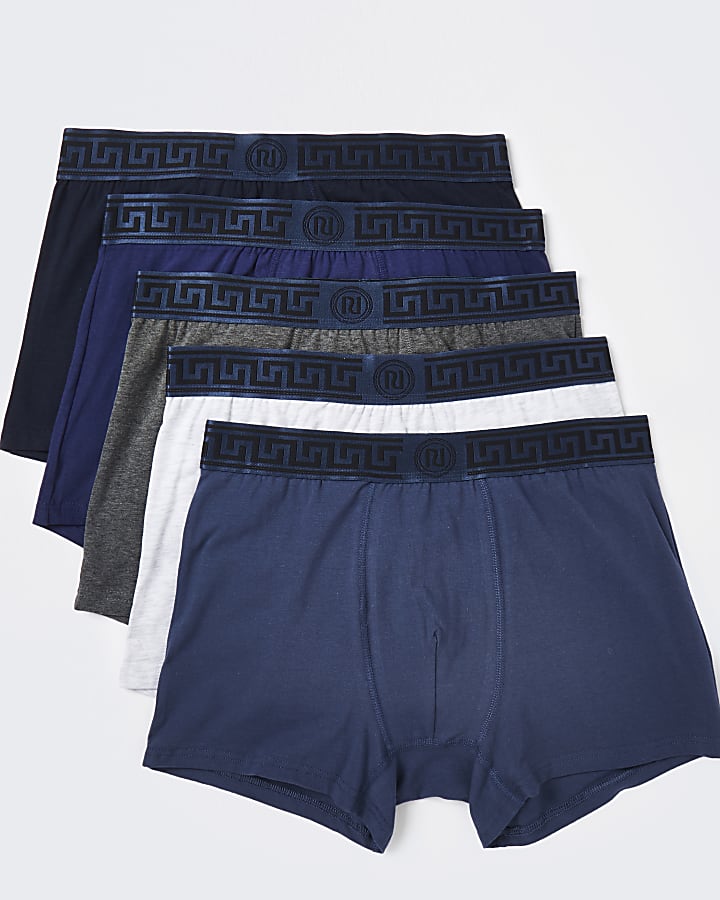 Blue multipack of 5 RI Greek waistband boxers