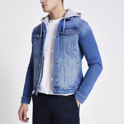 blue hooded denim jacket