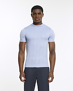 Blue muscle fit knitted t-shirt