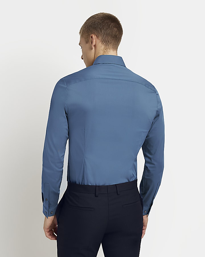 Blue Muscle fit long sleeve Shirt
