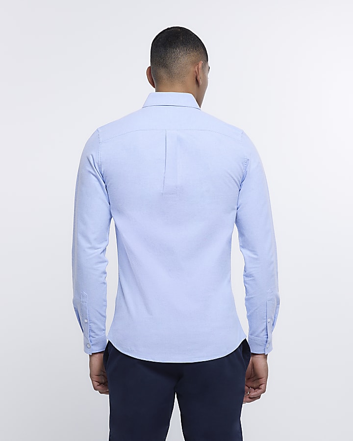 Blue muscle fit oxford shirt