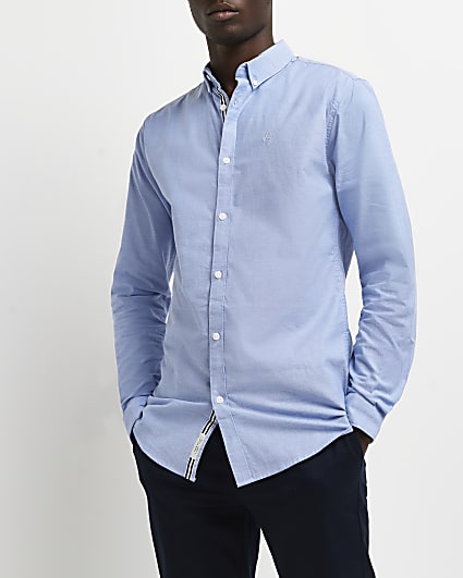 Blue muscle fit oxford shirt