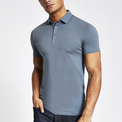 Blue muscle fit polo shirt | River Island