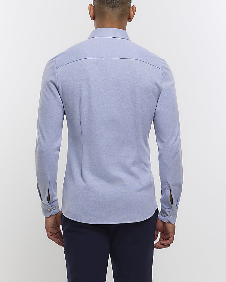 Blue muscle fit stretch long sleeve shirt
