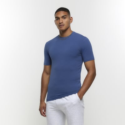 Blue muscle fit tshirt River Island