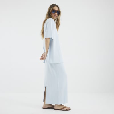 Blue Neoprene Maxi Skirt