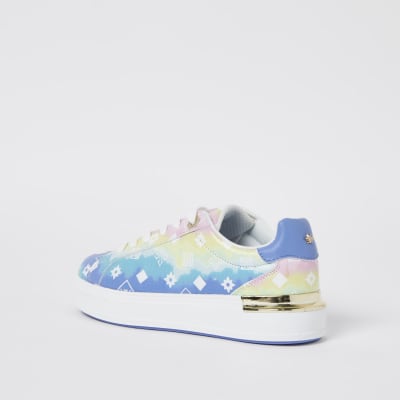 Blue ombre RI monogram lace up trainers