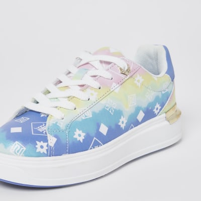 Blue ombre RI monogram lace up trainers
