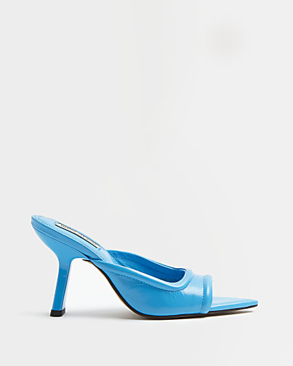 Blue open toe heeled mules