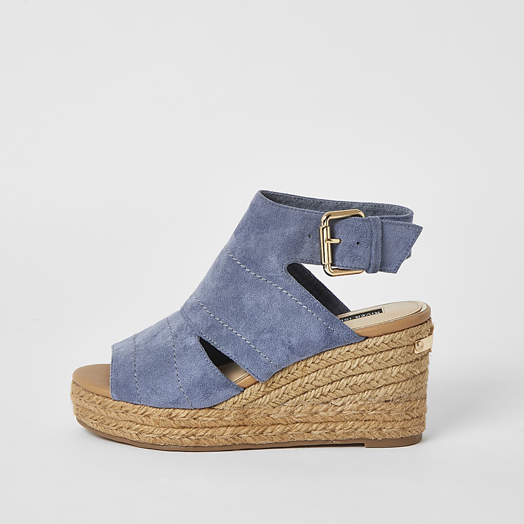 Blue open toe wedge sandals | River Island