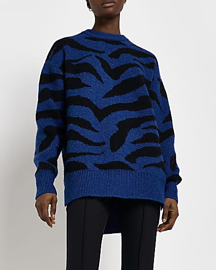 Blue oversized animal print jumper