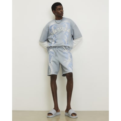 Blue Oversized Cotton Yokosuka Washed T-Shirt