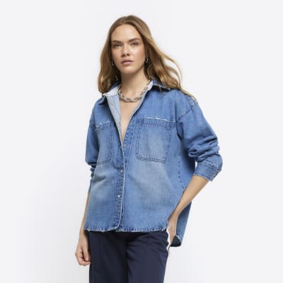 Blue oversized denim shirt | River Island