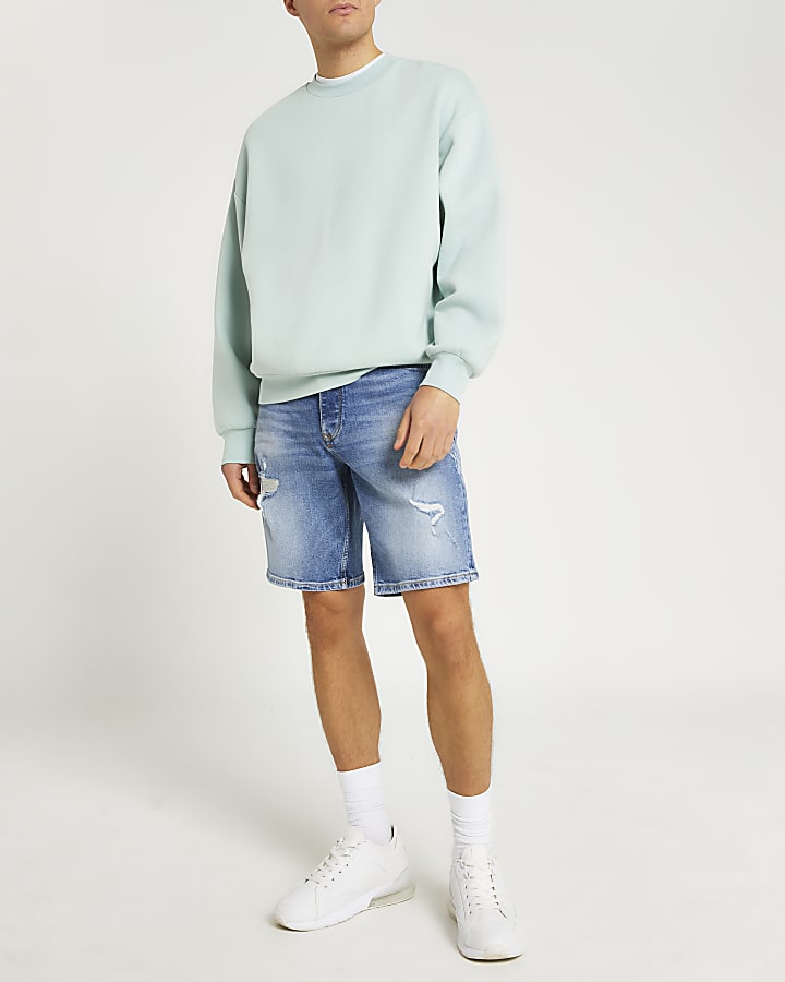Blue oversized denim shorts