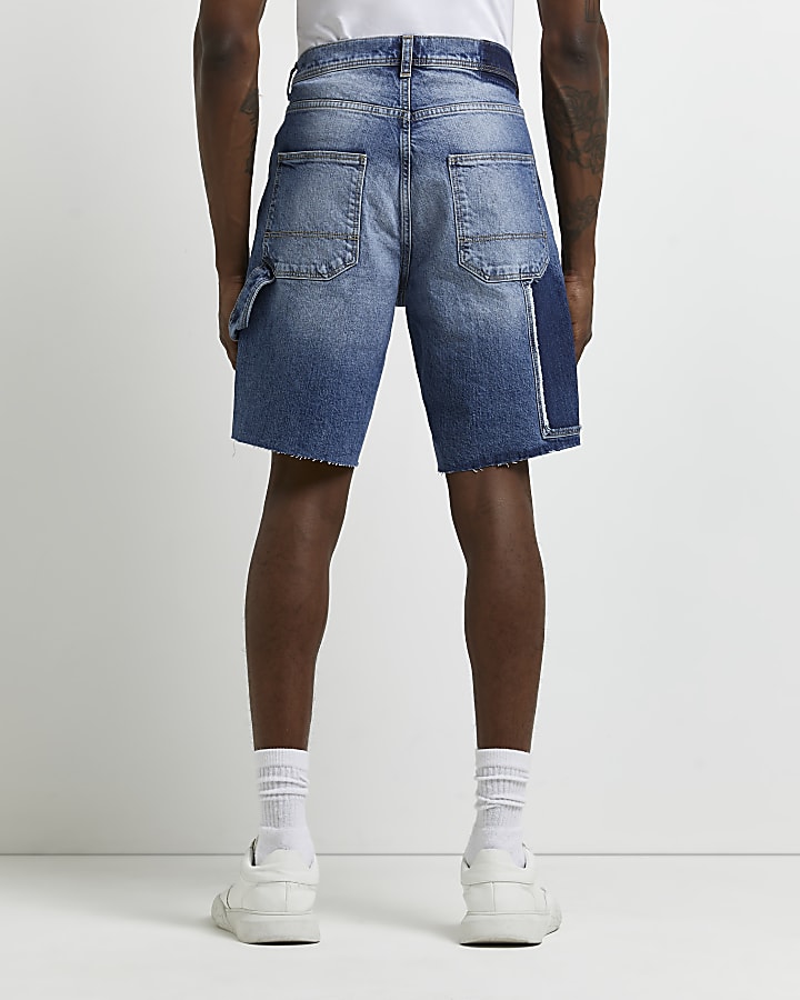 Blue oversized fit bermuda patch shorts