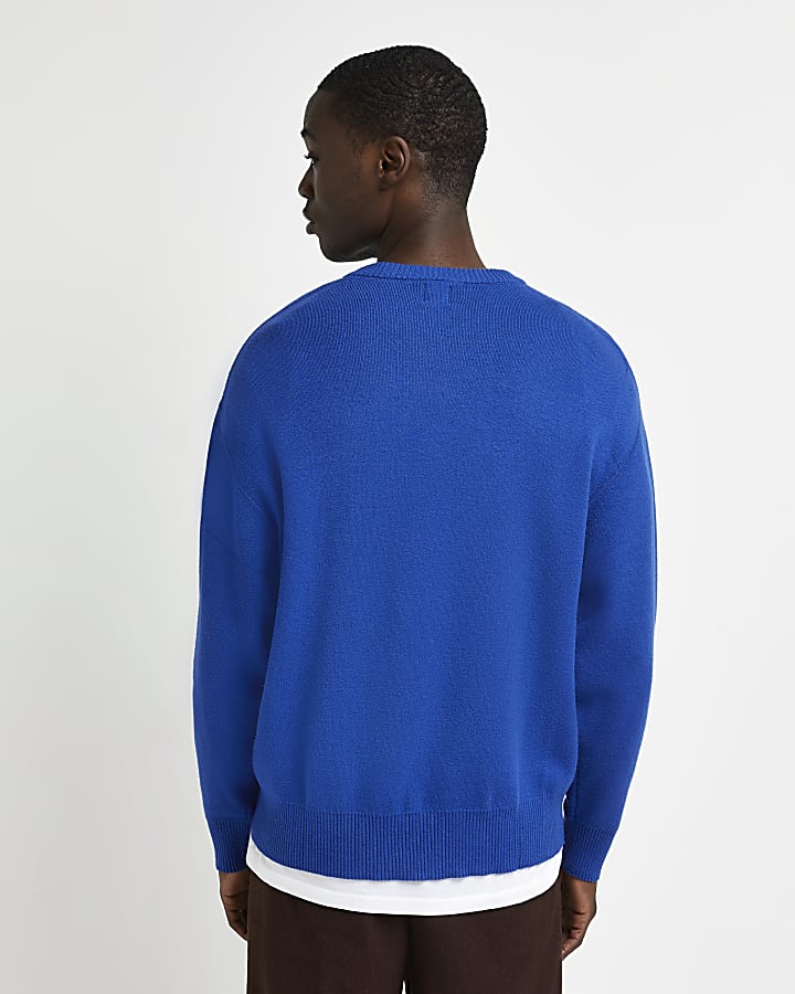 Blue oversized fit crew neck jumper