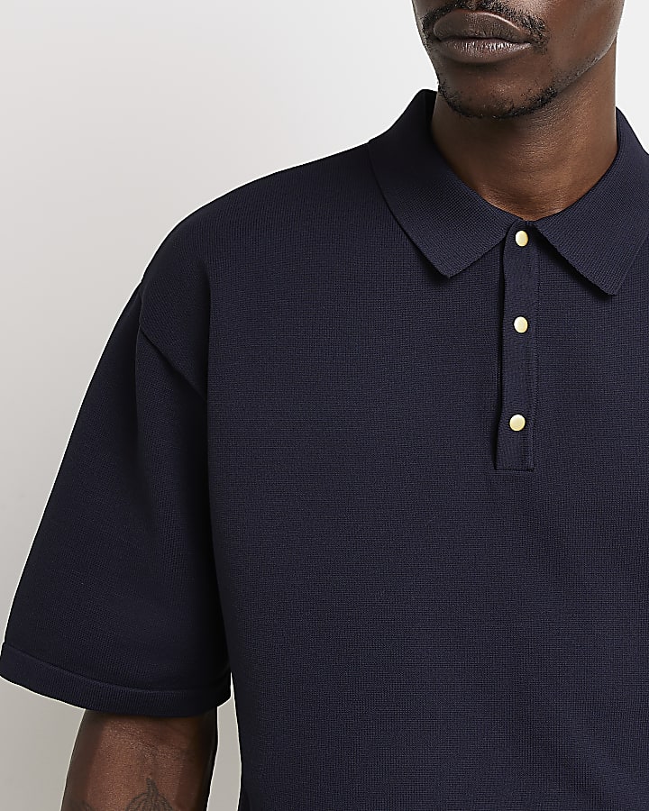 Blue Oversized fit Knitted Polo shirt