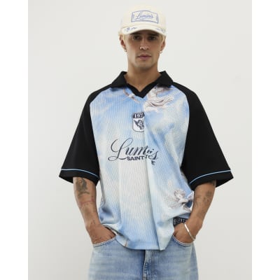 Blue Oversized Fit Mesh Polo Shirt