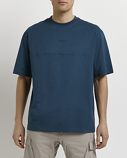 Blue oversized fit seam t-shirt
