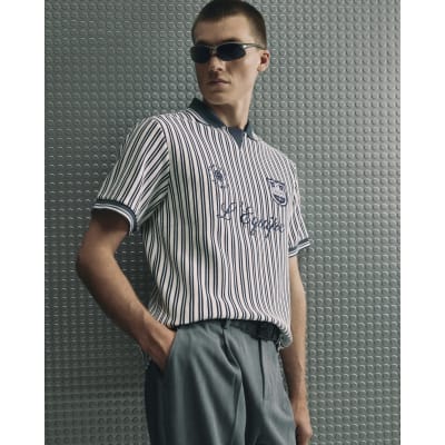 Blue Oversized Fit Striped Rugby Shirt