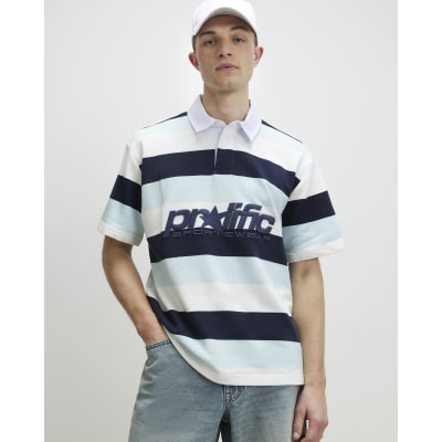 Blue Oversized Fit Striped Rugby Top