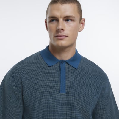 Blue oversized fit textured polo | River Island