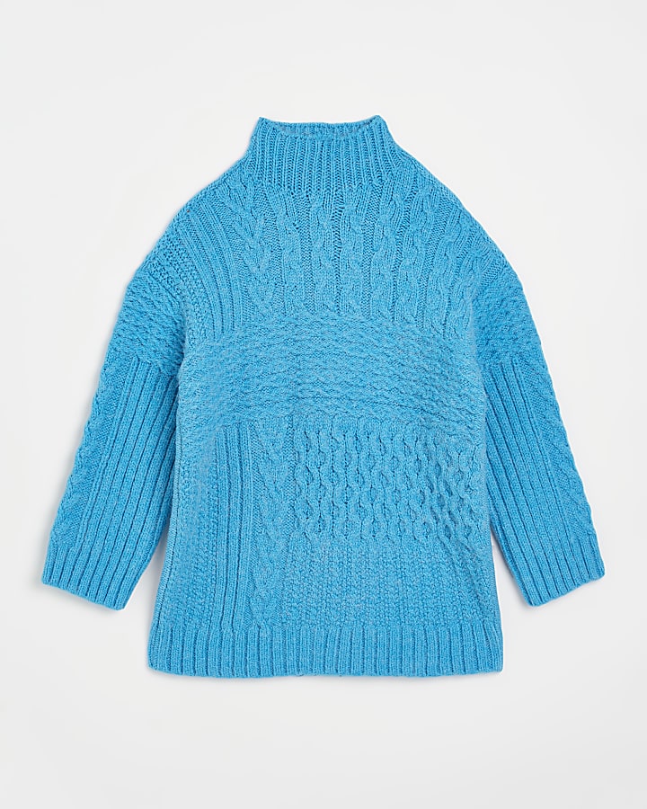 Blue oversized knit cable jumper