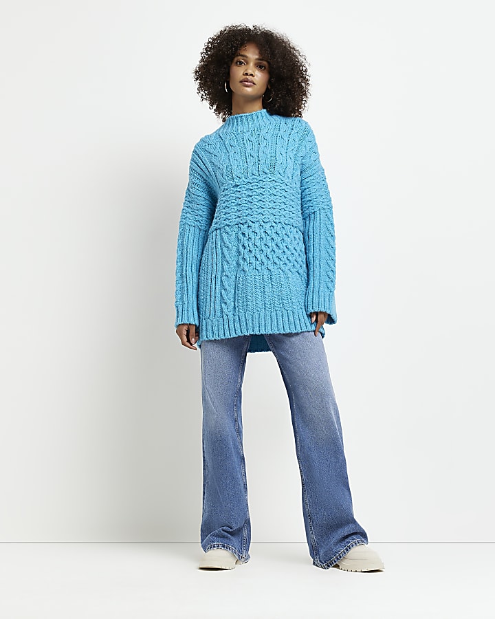 Blue oversized knit cable jumper