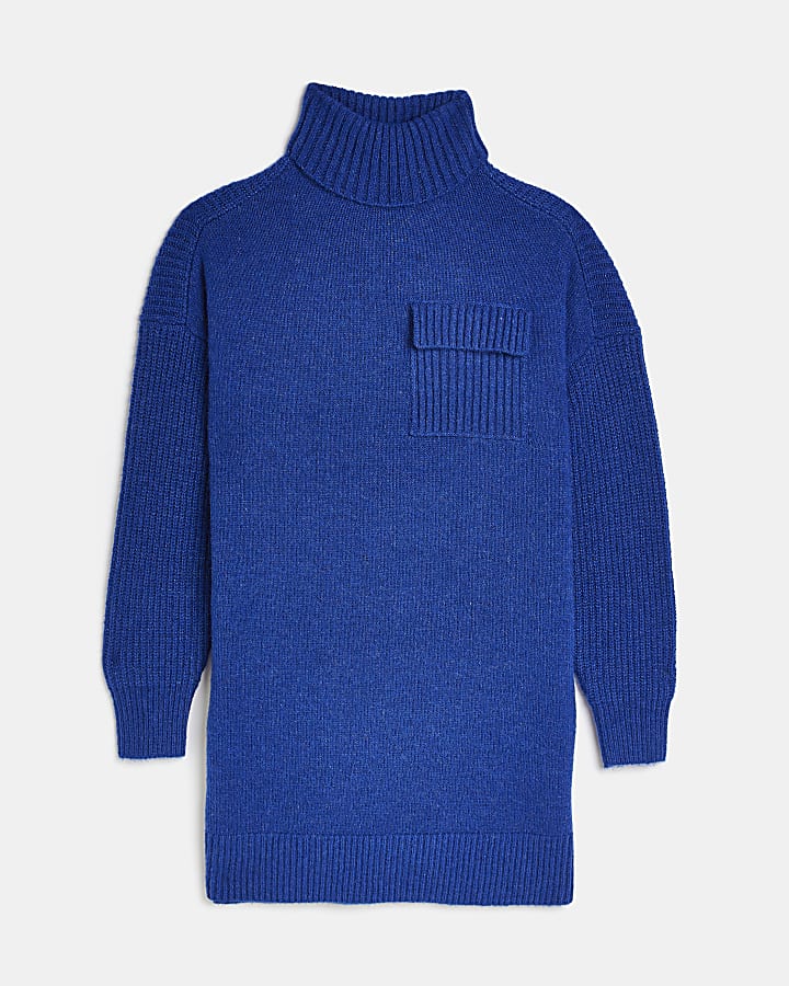 Blue oversized knit jumper mini dress