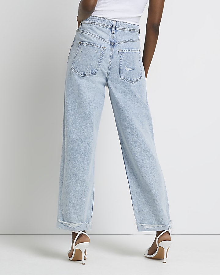 Blue oversized ripped high waisted mom jeans