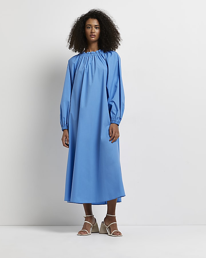 Blue oversized smock maxi dress