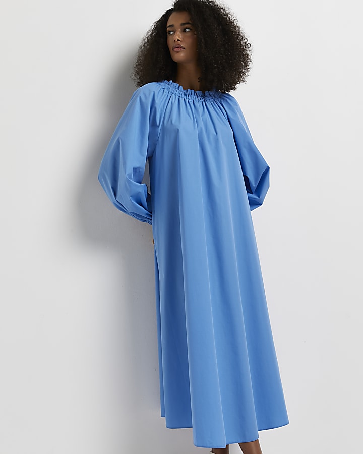 Blue oversized smock maxi dress
