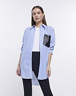 Blue oversized striped long sleeve shirt
